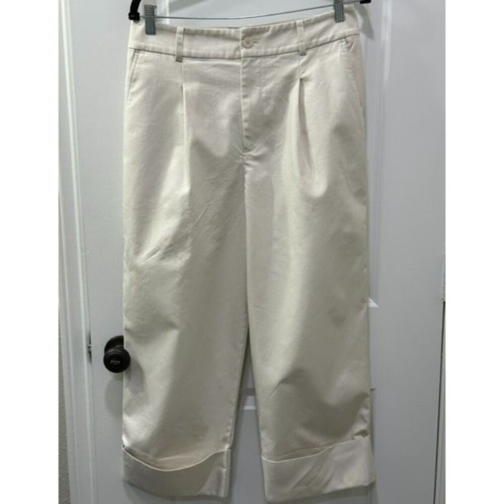 Lauren Ralph Lauren Womens Pants Size 10 Cream Cropped Cuffed Cotton Stretch